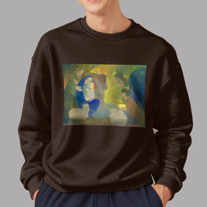 Christianartworkshop Klassisches, farbiges Weihnachtskrippen-Sweatshirt mit Fleecefutter aus Polyester