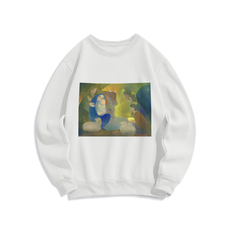Christianartworkshop Klassisches farbiges Sweatshirt mit Krippenmotiv, gefüttert mit Fleece, Polyester - Weiß - 2XL - image 0