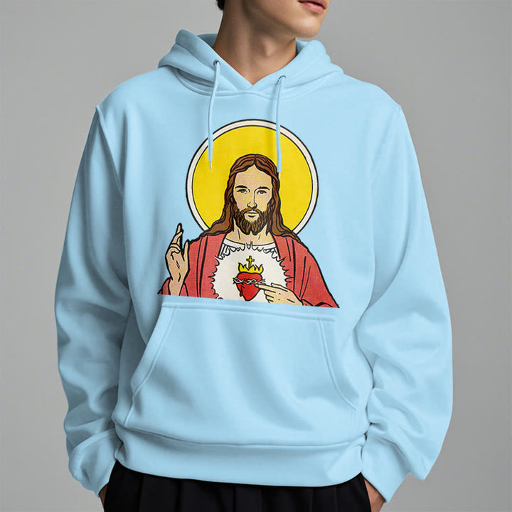 Christianartworkshop Kapuzenpullover aus Polyester im klassischen, farbigen Stil mit dem Heiligen Herzen Jesu, gefüttert mit Fleece