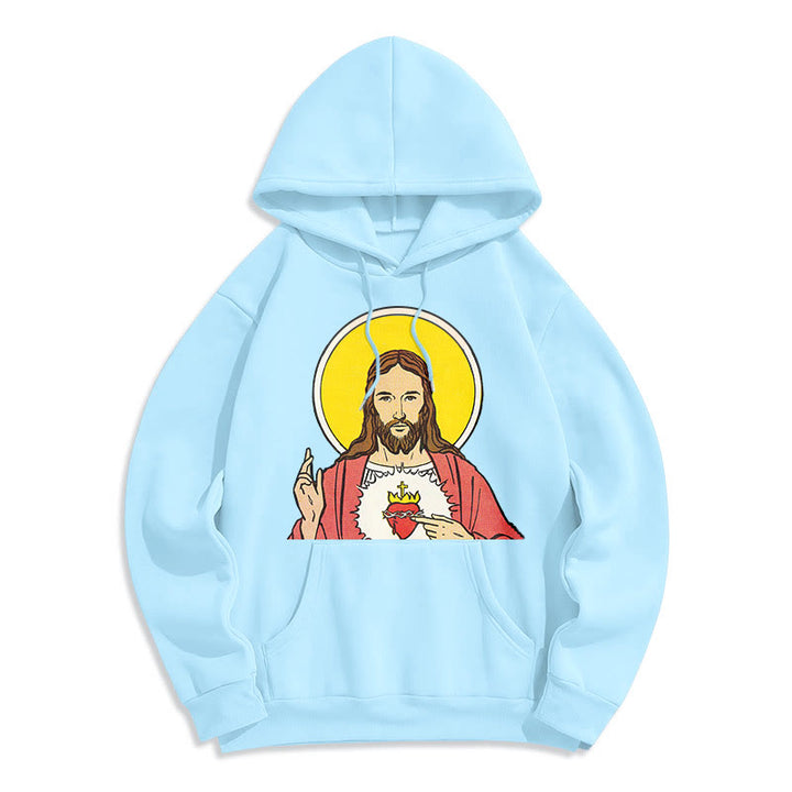 Christianartworkshop Kapuzenpullover aus Polyester im klassischen, farbigen Stil mit dem Heiligen Herzen Jesu, gefüttert mit Fleece
