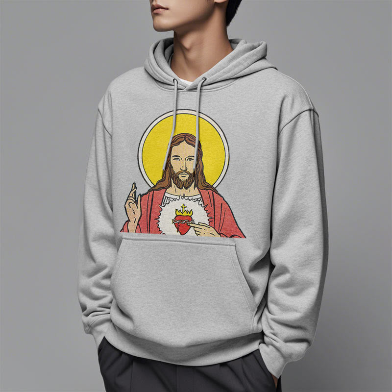 Christianartworkshop Kapuzenpullover aus Polyester im klassischen, farbigen Stil mit dem Heiligen Herzen Jesu, gefüttert mit Fleece