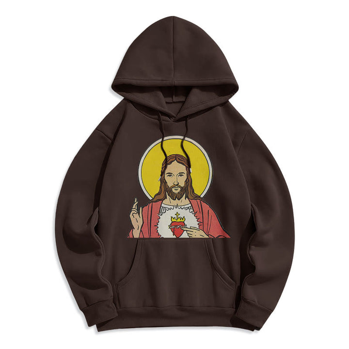 Christianartworkshop Kapuzenpullover aus Polyester im klassischen, farbigen Stil mit dem Heiligen Herzen Jesu, gefüttert mit Fleece