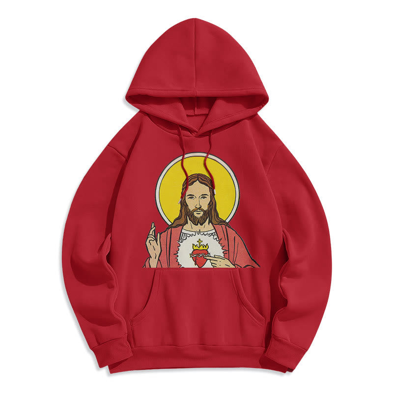 Christianartworkshop Kapuzenpullover aus Polyester im klassischen, farbigen Stil mit dem Heiligen Herzen Jesu, gefüttert mit Fleece