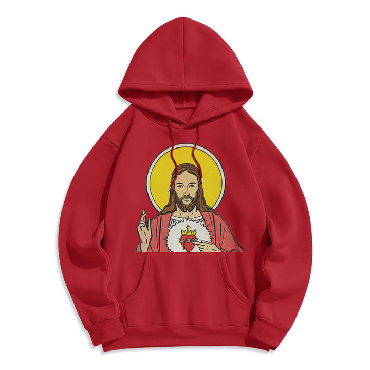 Christianartworkshop Kapuzenpullover aus Polyester im klassischen, farbigen Stil mit dem Heiligen Herzen Jesu, gefüttert mit Fleece