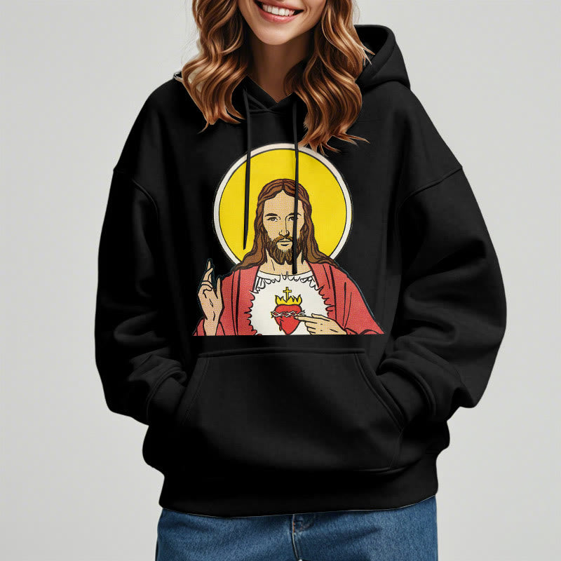 Christianartworkshop Kapuzenpullover aus Polyester im klassischen, farbigen Stil mit dem Heiligen Herzen Jesu, gefüttert mit Fleece