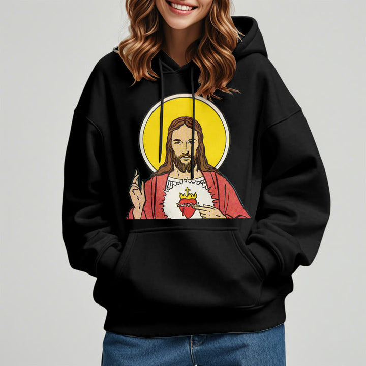 Christianartworkshop Kapuzenpullover aus Polyester im klassischen, farbigen Stil mit dem Heiligen Herzen Jesu, gefüttert mit Fleece