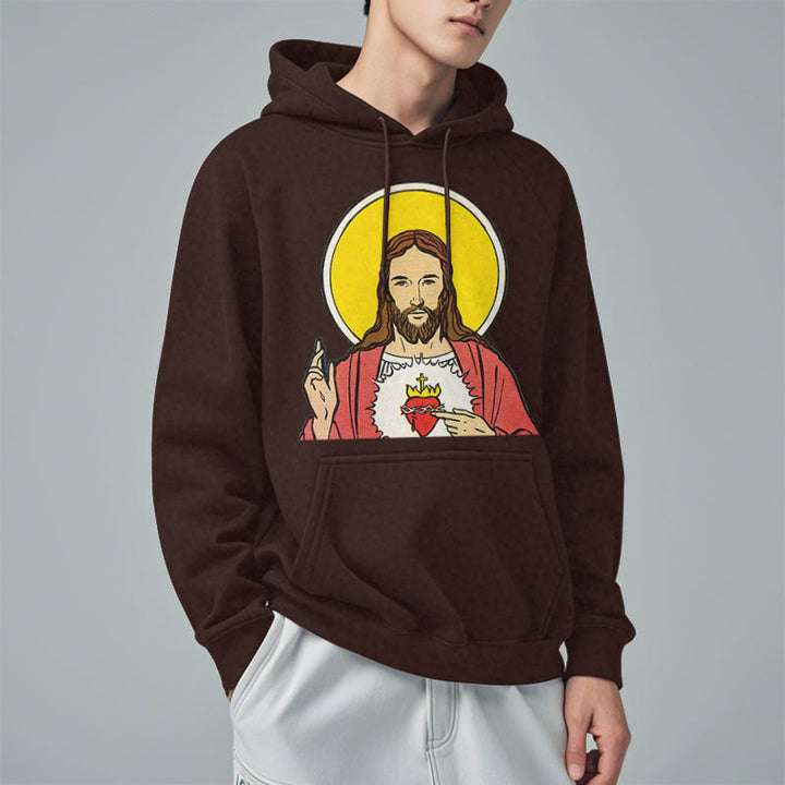 Christianartworkshop Kapuzenpullover aus Polyester im klassischen, farbigen Stil mit dem Heiligen Herzen Jesu, gefüttert mit Fleece