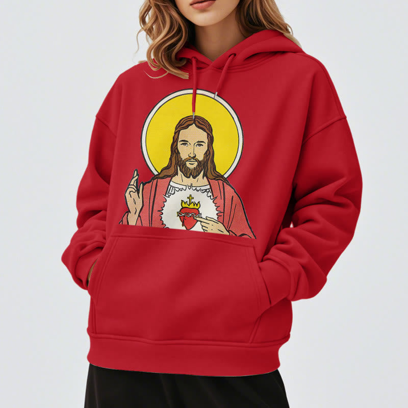 Christianartworkshop Kapuzenpullover aus Polyester im klassischen, farbigen Stil mit dem Heiligen Herzen Jesu, gefüttert mit Fleece