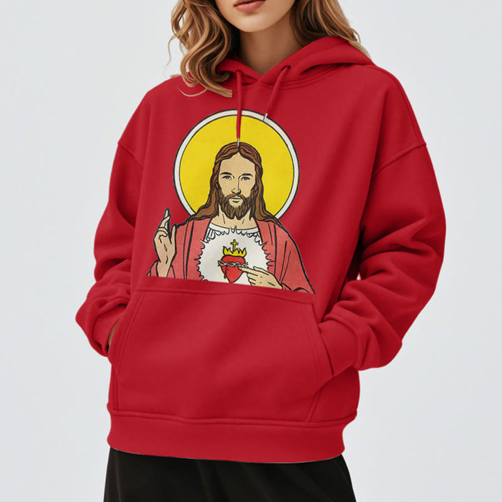 Christianartworkshop Kapuzenpullover aus Polyester im klassischen, farbigen Stil mit dem Heiligen Herzen Jesu, gefüttert mit Fleece