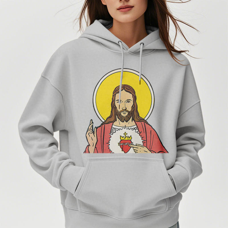 Christianartworkshop Kapuzenpullover aus Polyester im klassischen, farbigen Stil mit dem Heiligen Herzen Jesu, gefüttert mit Fleece