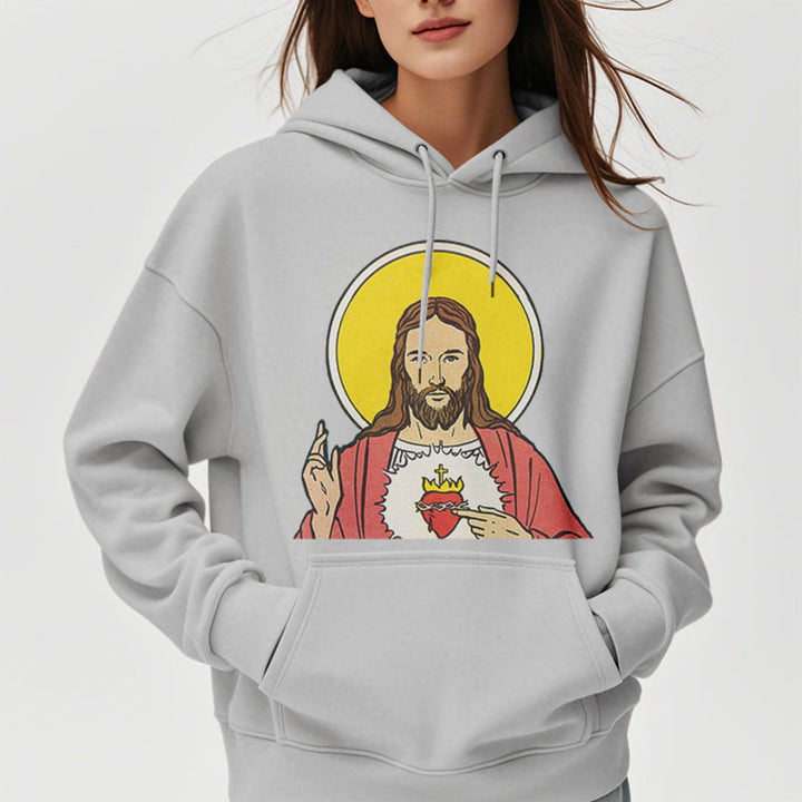 Christianartworkshop Kapuzenpullover aus Polyester im klassischen, farbigen Stil mit dem Heiligen Herzen Jesu, gefüttert mit Fleece