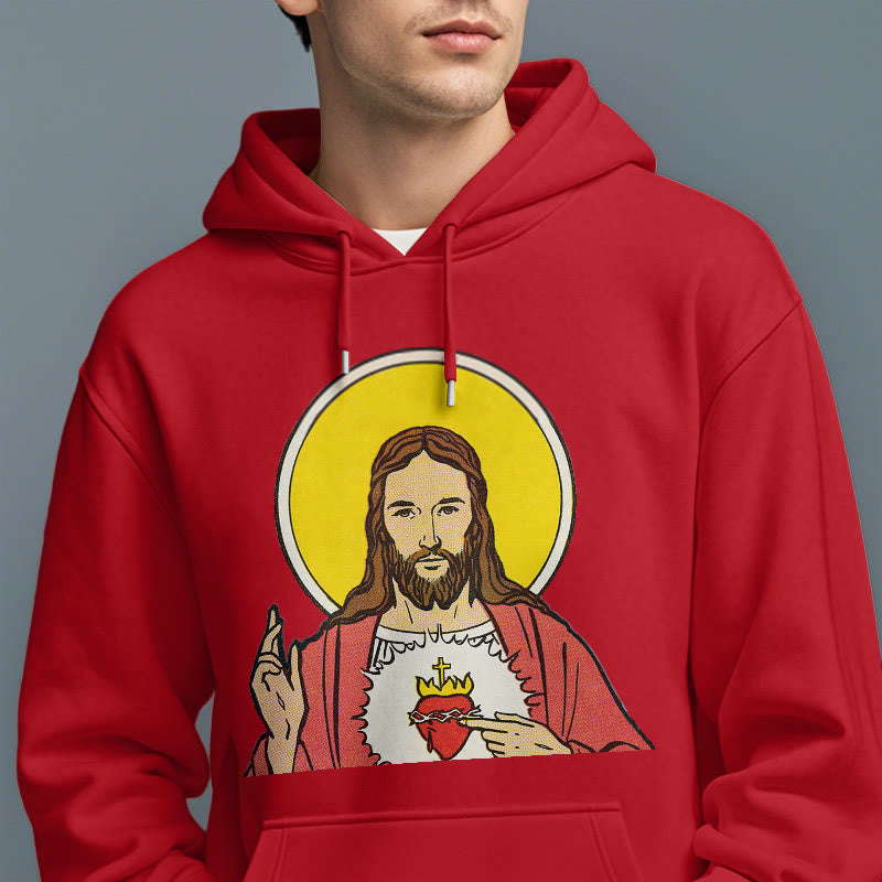 Christianartworkshop Kapuzenpullover aus Polyester im klassischen, farbigen Stil mit dem Heiligen Herzen Jesu, gefüttert mit Fleece