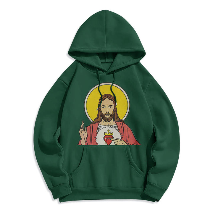 Christianartworkshop Kapuzenpullover aus Polyester im klassischen, farbigen Stil mit dem Heiligen Herzen Jesu, gefüttert mit Fleece