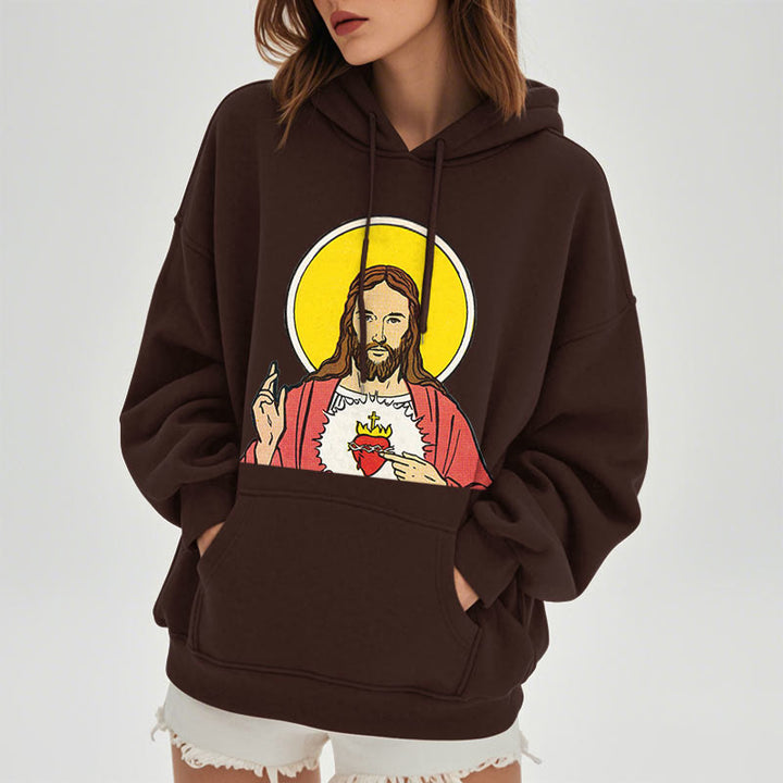 Christianartworkshop Kapuzenpullover aus Polyester im klassischen, farbigen Stil mit dem Heiligen Herzen Jesu, gefüttert mit Fleece