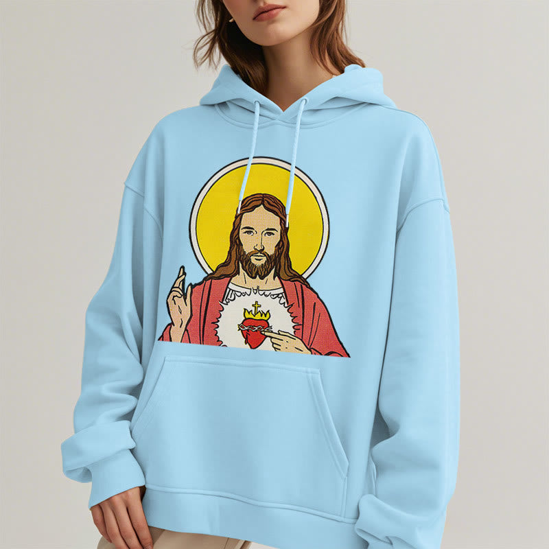 Christianartworkshop Kapuzenpullover aus Polyester im klassischen, farbigen Stil mit dem Heiligen Herzen Jesu, gefüttert mit Fleece
