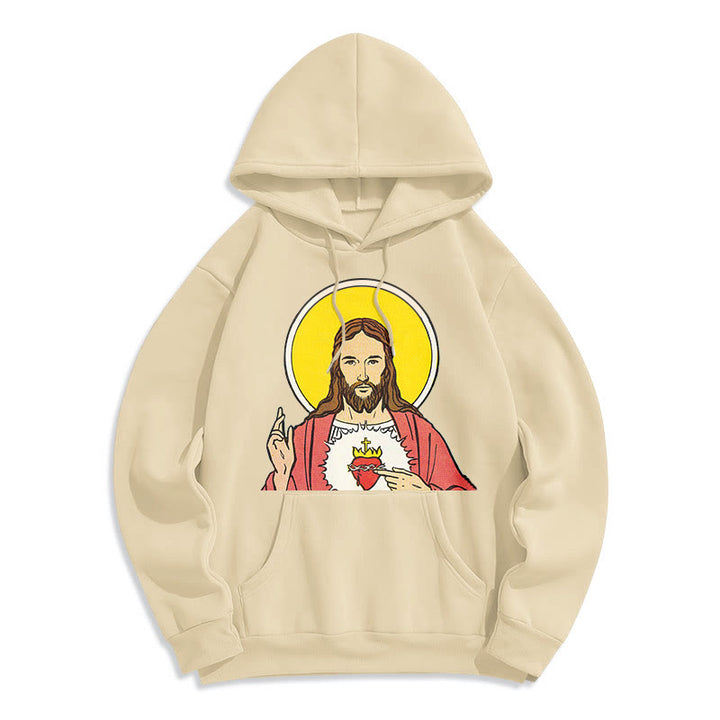 Christianartworkshop Kapuzenpullover aus Polyester im klassischen, farbigen Stil mit dem Heiligen Herzen Jesu, gefüttert mit Fleece