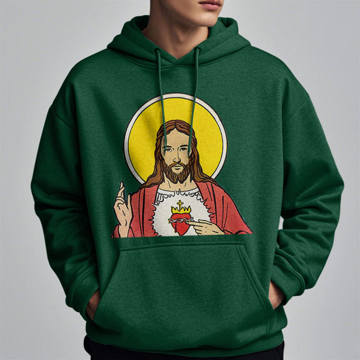 Christianartworkshop Kapuzenpullover aus Polyester im klassischen, farbigen Stil mit dem Heiligen Herzen Jesu, gefüttert mit Fleece