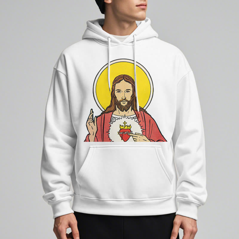 Christianartworkshop Kapuzenpullover aus Polyester im klassischen, farbigen Stil mit dem Heiligen Herzen Jesu, gefüttert mit Fleece
