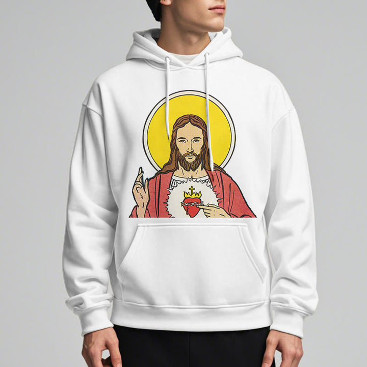 Christianartworkshop Kapuzenpullover aus Polyester im klassischen, farbigen Stil mit dem Heiligen Herzen Jesu, gefüttert mit Fleece