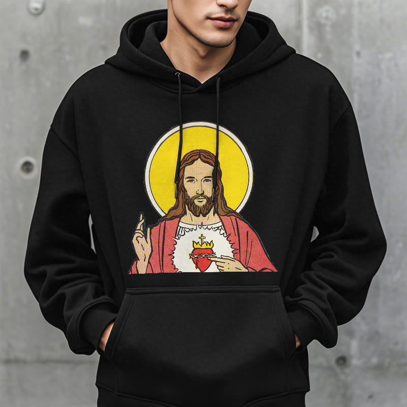 Christianartworkshop Kapuzenpullover aus Polyester im klassischen, farbigen Stil mit dem Heiligen Herzen Jesu, gefüttert mit Fleece