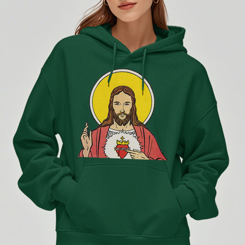 Christianartworkshop Kapuzenpullover aus Polyester im klassischen, farbigen Stil mit dem Heiligen Herzen Jesu, gefüttert mit Fleece
