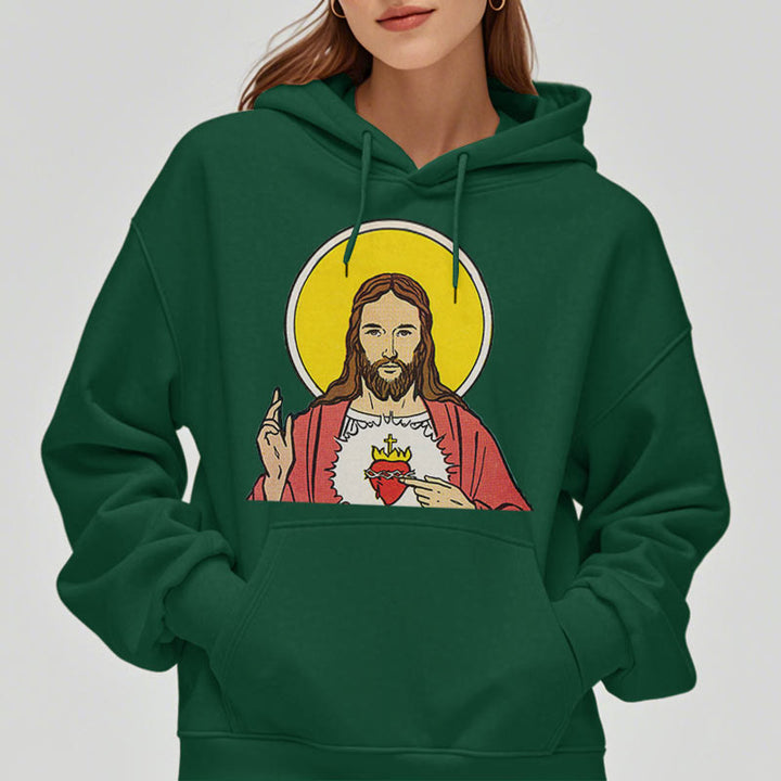 Christianartworkshop Kapuzenpullover aus Polyester im klassischen, farbigen Stil mit dem Heiligen Herzen Jesu, gefüttert mit Fleece