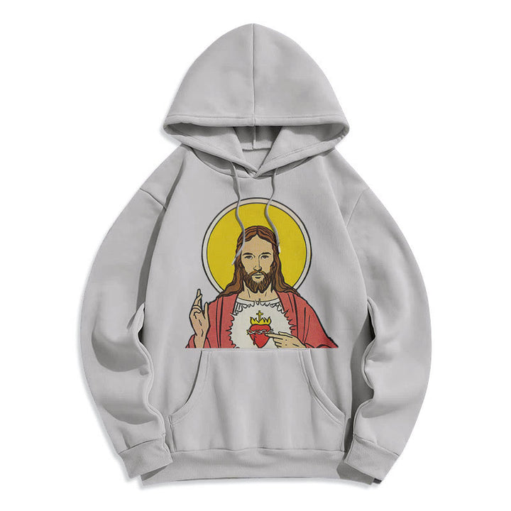 Christianartworkshop Kapuzenpullover aus Polyester im klassischen, farbigen Stil mit dem Heiligen Herzen Jesu, gefüttert mit Fleece