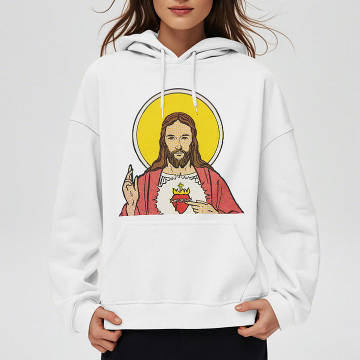 Christianartworkshop Kapuzenpullover aus Polyester im klassischen, farbigen Stil mit dem Heiligen Herzen Jesu, gefüttert mit Fleece