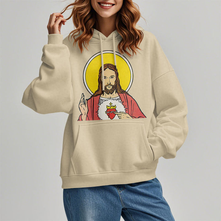 Christianartworkshop Kapuzenpullover aus Polyester im klassischen, farbigen Stil mit dem Heiligen Herzen Jesu, gefüttert mit Fleece