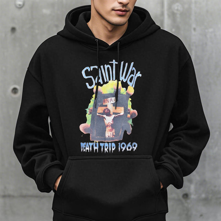 Christianartworkshop Moderner, farbiger Saint War-Kapuzenpullover aus Polyester mit Fleecefutter