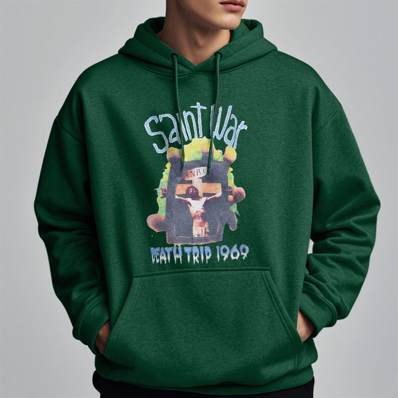 Christianartworkshop Moderner, farbiger Saint War-Kapuzenpullover aus Polyester mit Fleecefutter