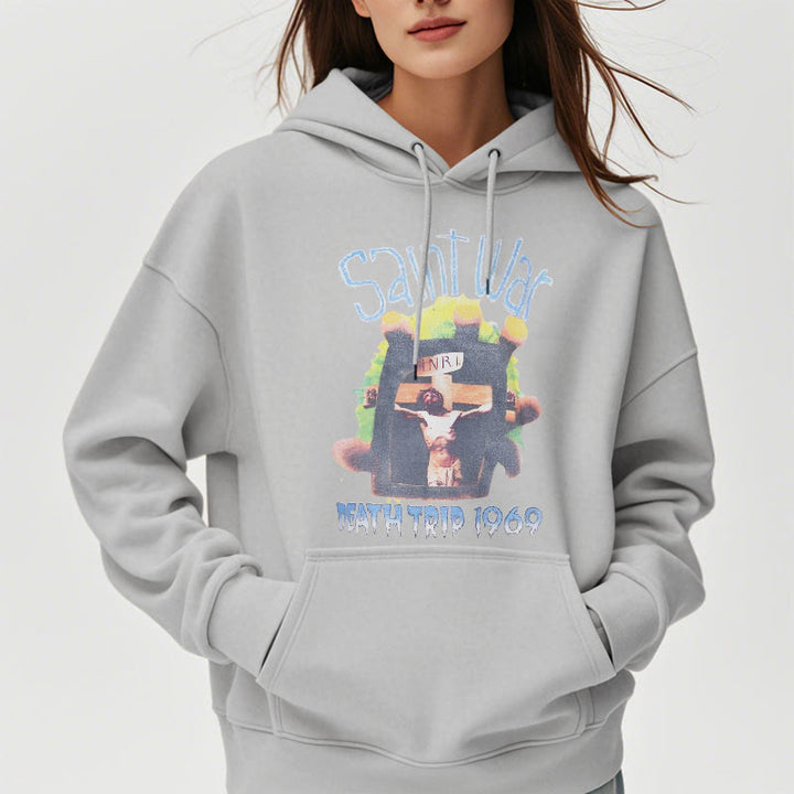 Christianartworkshop Moderner, farbiger Saint War-Kapuzenpullover aus Polyester mit Fleecefutter