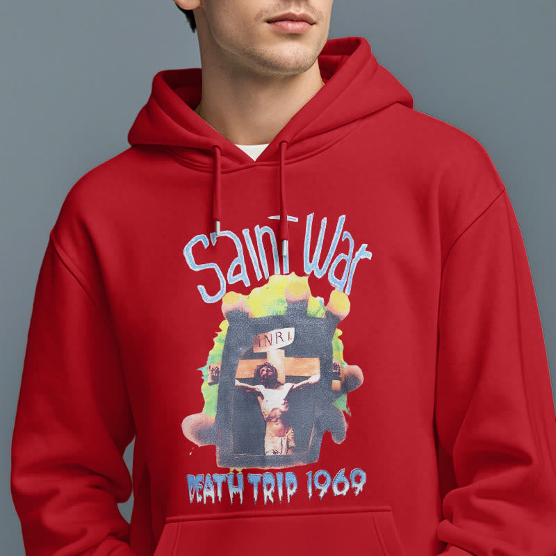Christianartworkshop Moderner, farbiger Saint War-Kapuzenpullover aus Polyester mit Fleecefutter