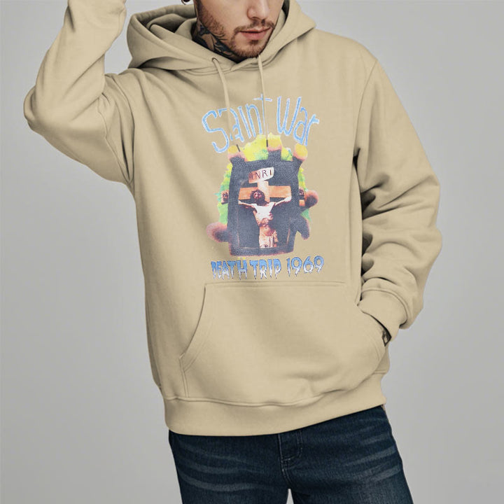 Christianartworkshop Moderner, farbiger Saint War-Kapuzenpullover aus Polyester mit Fleecefutter
