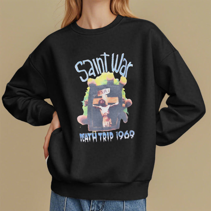 Christianartworkshop Moderner, farbiger Saint War-Sweatshirt aus Polyester mit Fleecefutter