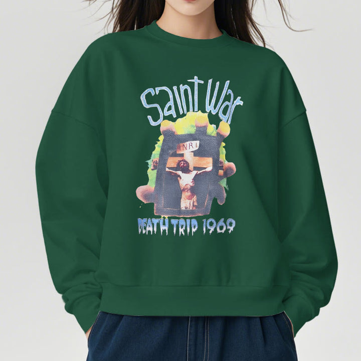 Christianartworkshop Moderner, farbiger Saint War-Sweatshirt aus Polyester mit Fleecefutter