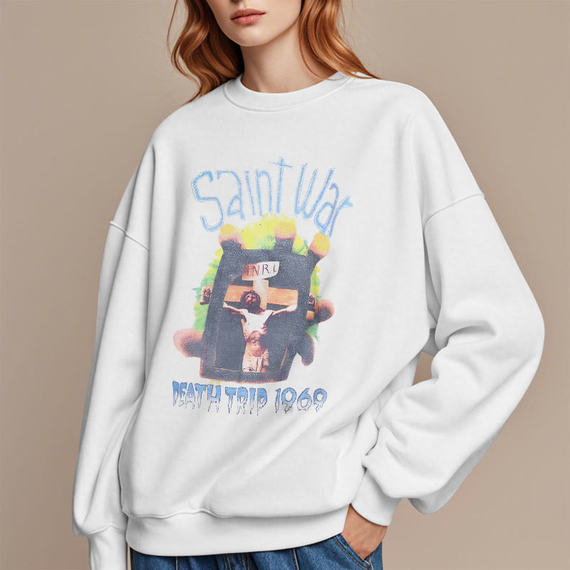 Christianartworkshop Moderner, farbiger Saint War-Sweatshirt aus Polyester mit Fleecefutter