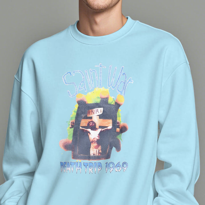 Christianartworkshop Moderner, farbiger Saint War-Sweatshirt aus Polyester mit Fleecefutter