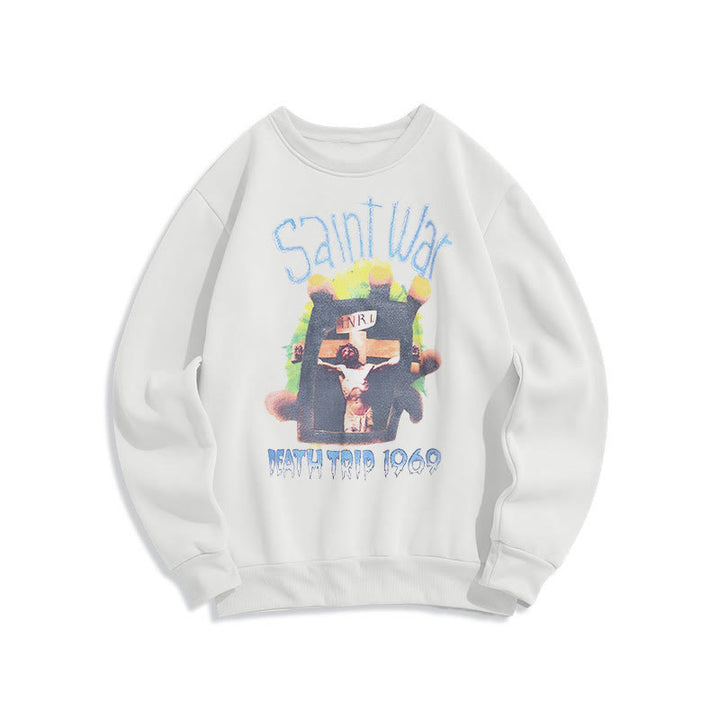 Christianartworkshop Moderner, farbiger Saint War-Sweatshirt aus Polyester mit Fleecefutter