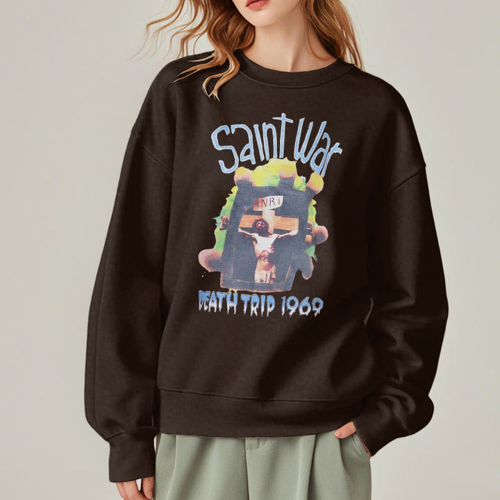 Christianartworkshop Moderner, farbiger Saint War-Sweatshirt aus Polyester mit Fleecefutter