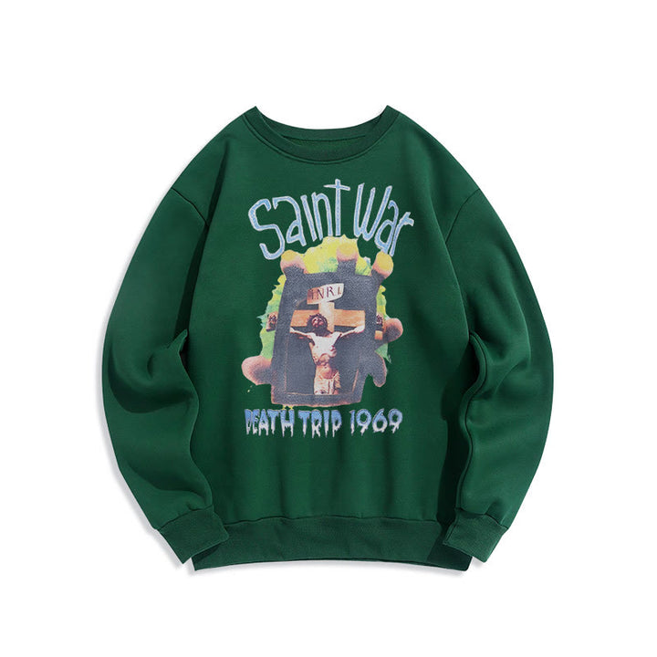 Christianartworkshop Moderner, farbiger Saint War-Sweatshirt aus Polyester mit Fleecefutter