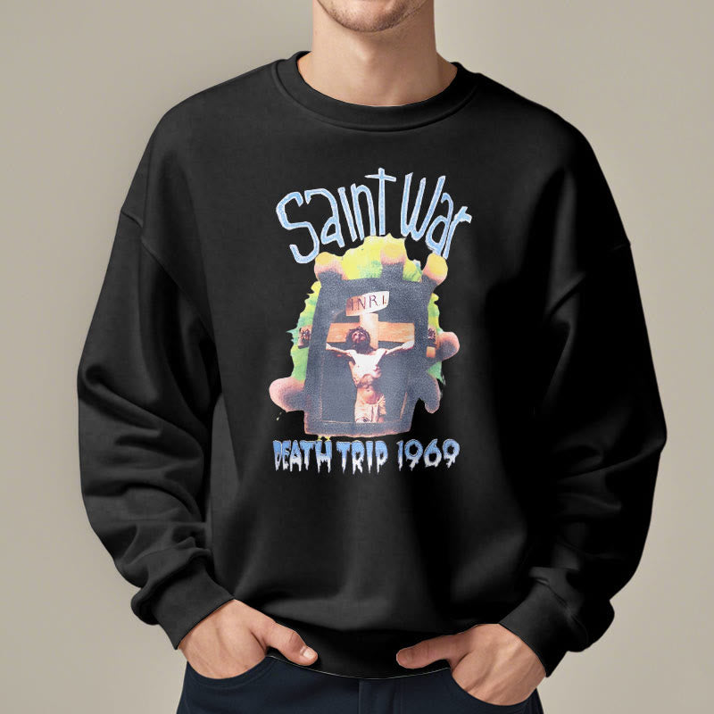 Christianartworkshop Moderner, farbiger Saint War-Sweatshirt aus Polyester mit Fleecefutter
