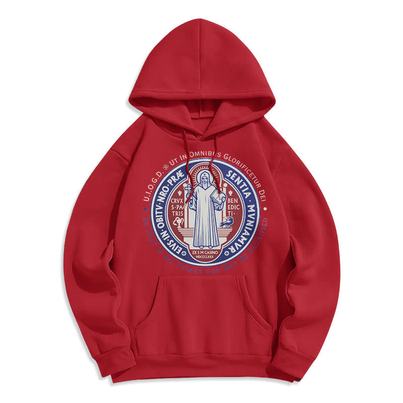 Christianartworkshop Klassischer farbiger Hoodie mit St.-Benedikt-Medaille, gefüttert mit Polyester, Fleece-Futter - Rot - 2XL - image 35