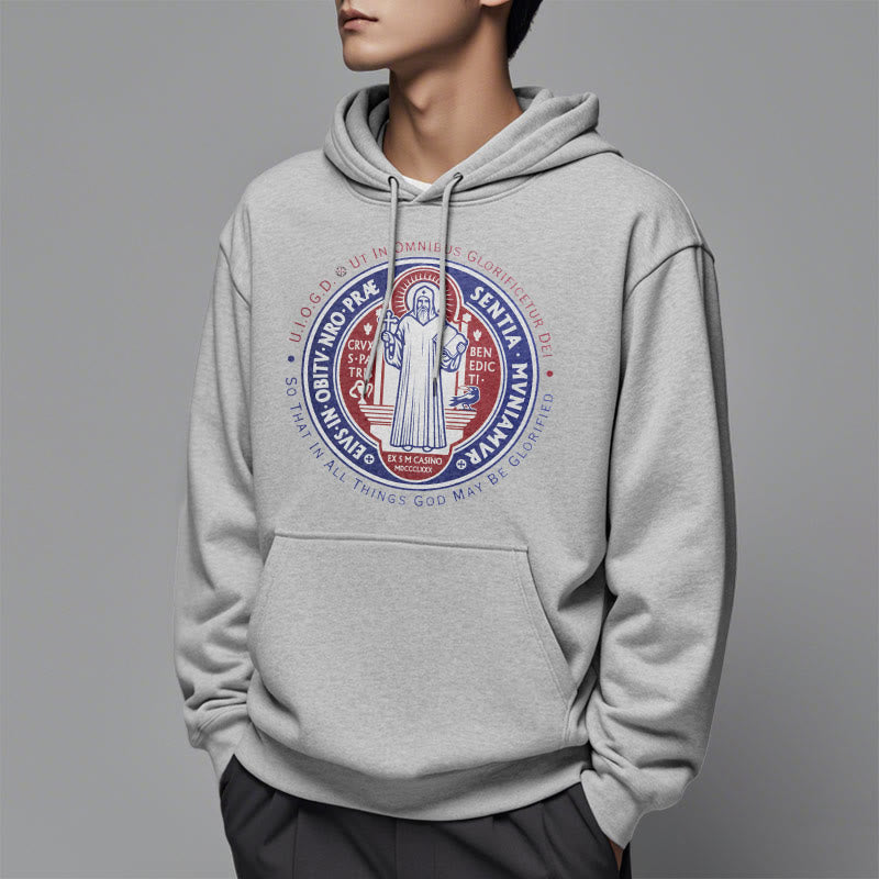 Christianartworkshop Klassischer farbiger Stil St. Benedikt-Medaillenemblem Fleece-gefütterter Polyester-Kapuzenpullover - image 33