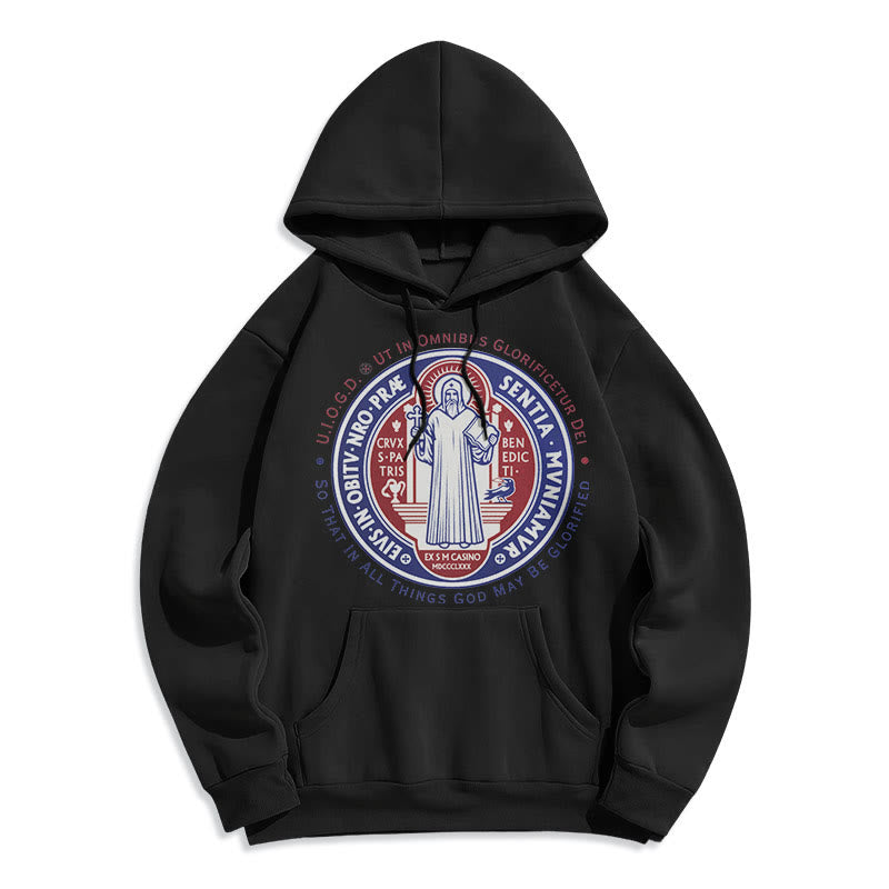 Christianartworkshop Klassischer farbiger Hoodie mit St.-Benedikt-Medaille, gefüttert mit Polyester, Fleece-Futter - Schwarz - 2XL - image 0