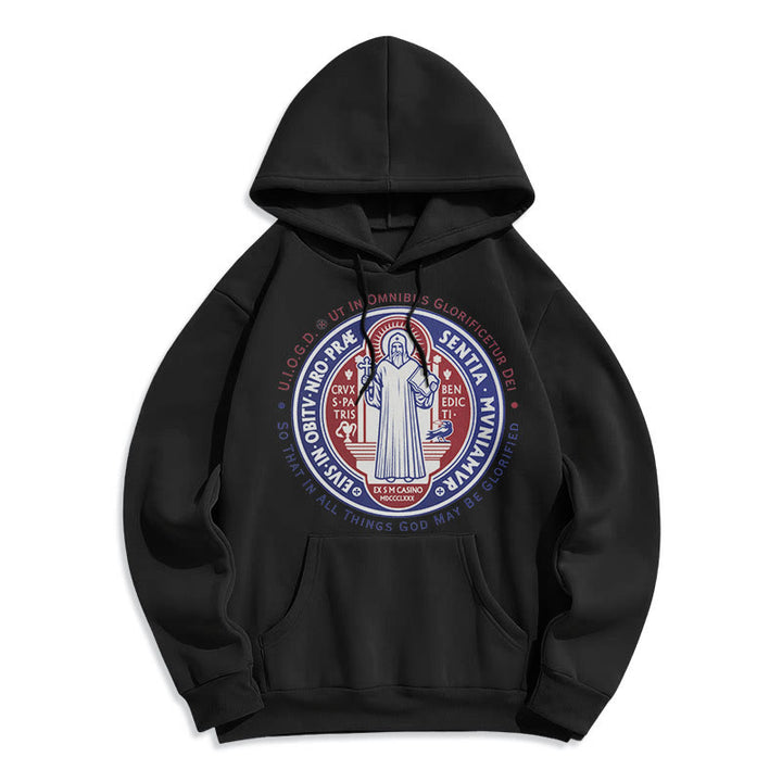 Christianartworkshop Klassischer farbiger Hoodie mit St.-Benedikt-Medaille, gefüttert mit Polyester, Fleece-Futter - Schwarz - 2XL - image 0