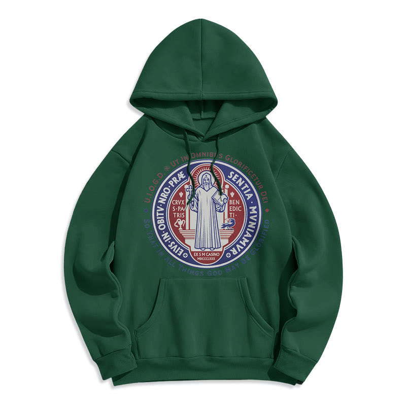 Christianartworkshop Klassischer farbiger Hoodie mit St.-Benedikt-Medaille, gefüttert mit Polyester, Fleece-Futter - Grün - 2XL - image 20