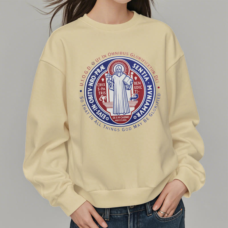 Christianartworkshop Klassisches farbiges Sweatshirt mit St.-Benedikt-Medaille, gefüttert mit Polyester - image 13