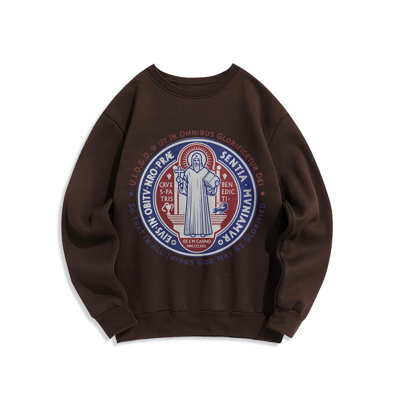 Christianartworkshop Klassisches, farbiges Sweatshirt im St. Benedikt-Medaillenemblem mit Fleecefutter aus Polyester - Braun - 2XL - image 15