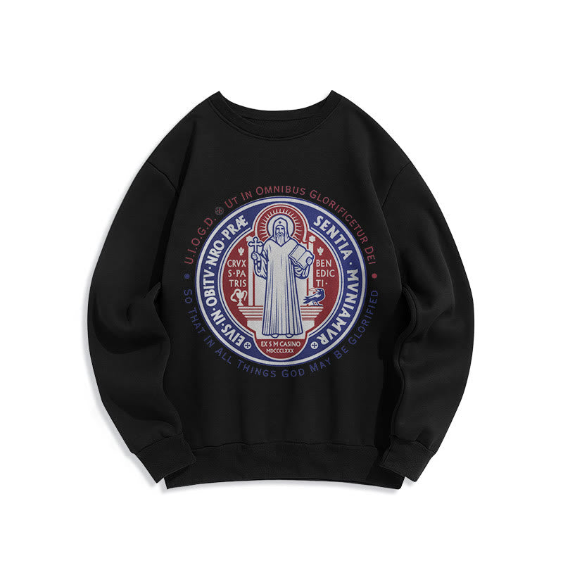 Christianartworkshop Klassisches farbiges Sweatshirt mit St.-Benedikt-Medaille, gefüttert mit Polyester - Schwarz - 2XL - image 0